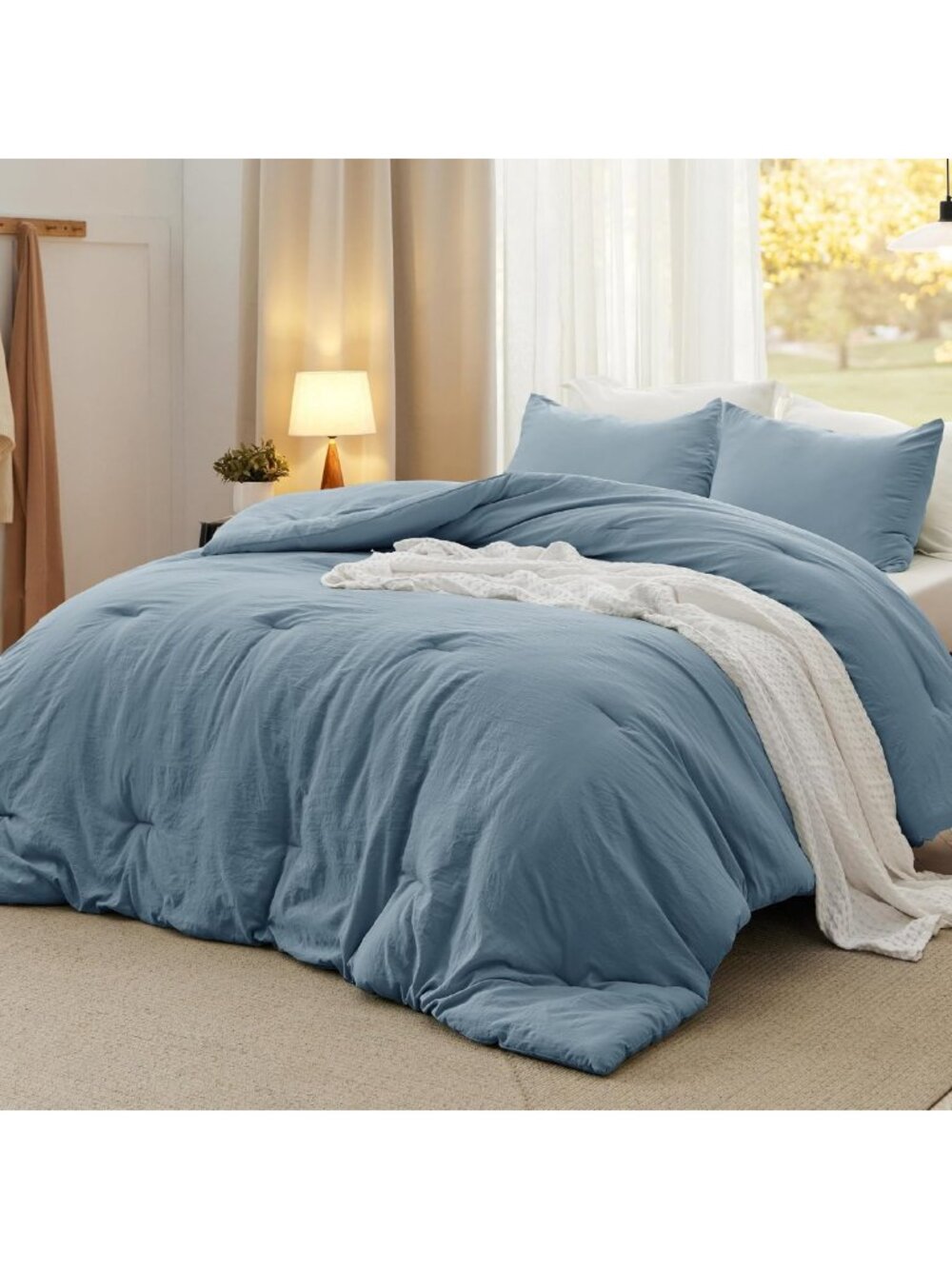 Soft Dusty Blue Queen Comforter Set - Prewashed 3-Piece Bedding, Cozy & Stylish